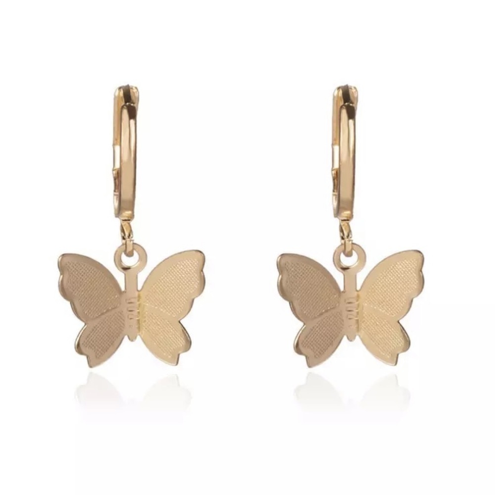 Gold Huggies Hoop Butterfly Earrings - Picture 2 of 3